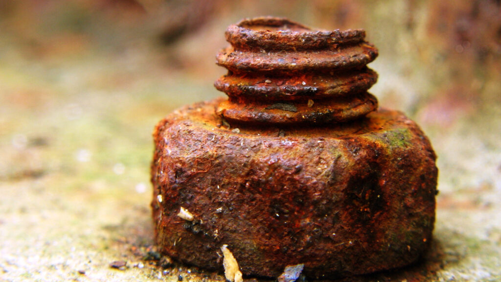 A picture of corroded screw under water