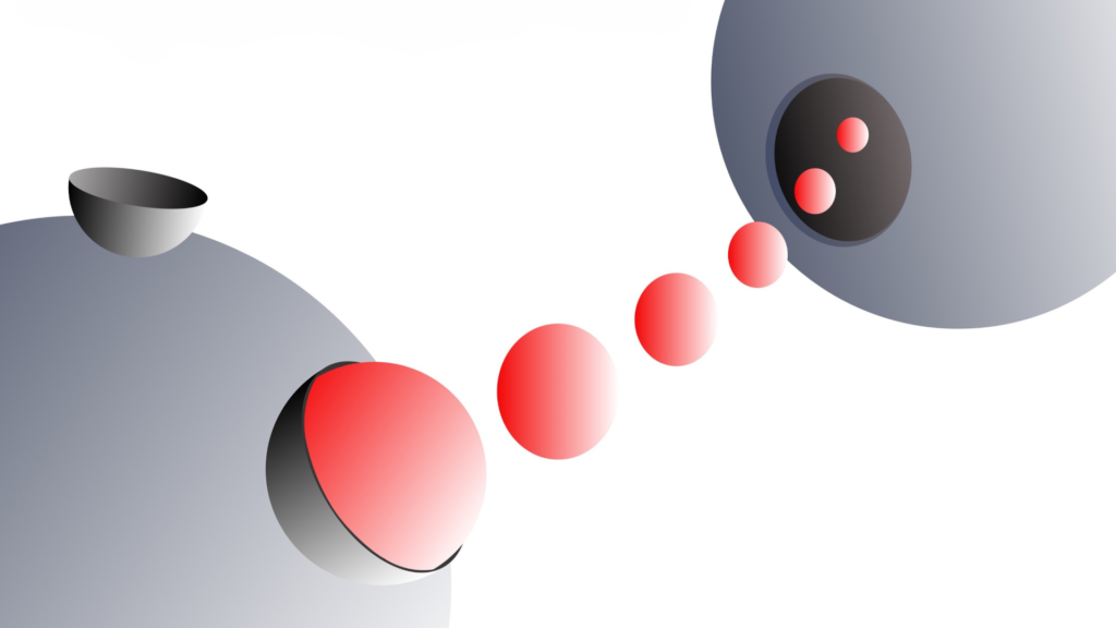 Symbol picture for molecular - two spheres connected via smaller spheres travelling between them